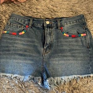 High waisted blue jean shorts